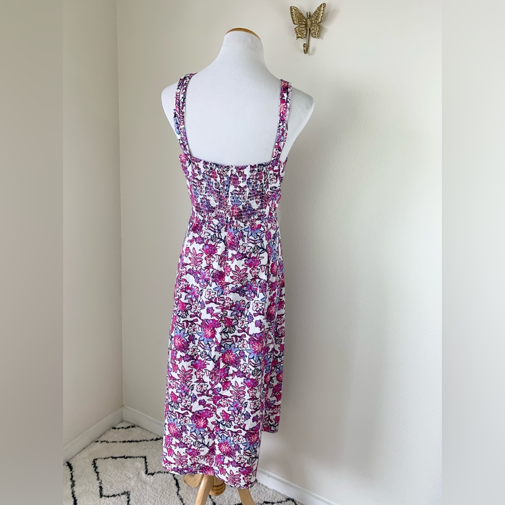 French Connection Fontini Cotton Ring-Halter Purple Floral Midi Dress - Picture 5 of 11